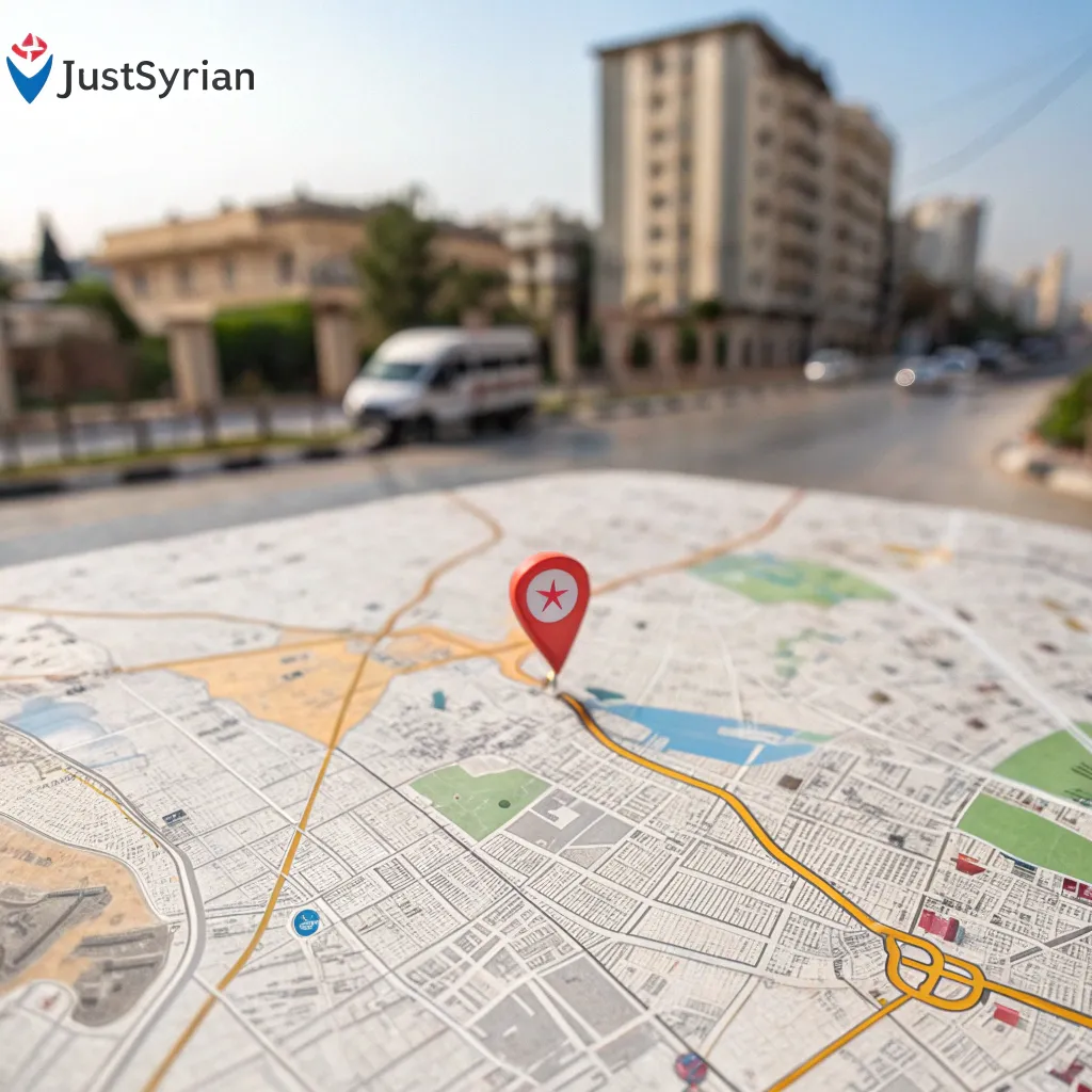 Map showing location of JUSTSYRIAN office