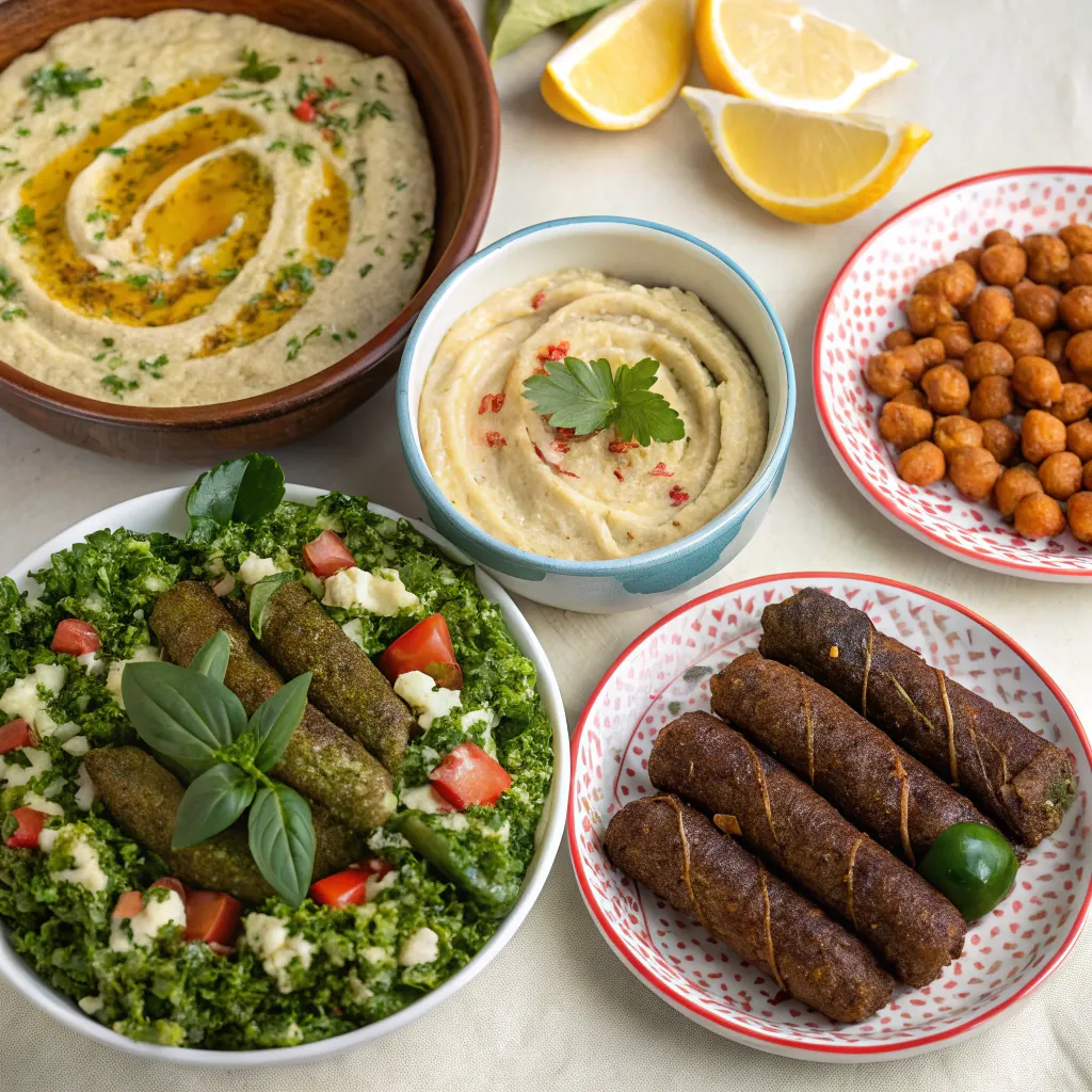An arrangement of traditional Syrian dishes